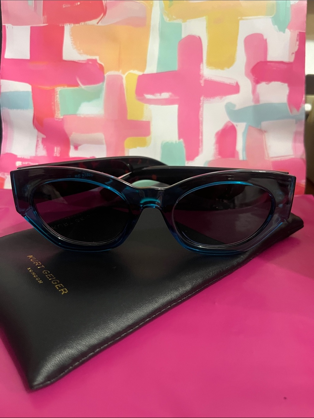 Kurt Geiger Teal Cat-Eye Sunglasses with Dark Lenses